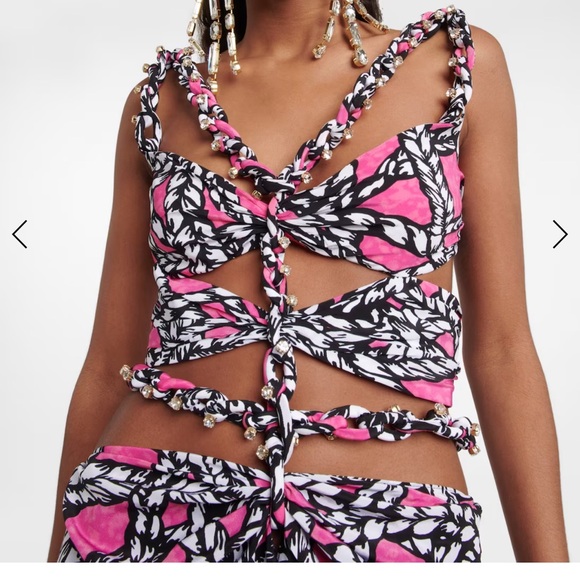 NWT AREA NYC ROPE FUCHSA BEADED/ RHINESTONED SILK DRESS - Picture 5 of 12